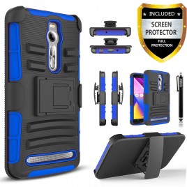 Asus Zenfone 2E Case, Dual Layers [Combo Holster] Case And Built-In Kickstand Bundled with [Premium Screen Protector] Hybrid Shockproof And Circlemalls Stylus Pen (Blue)